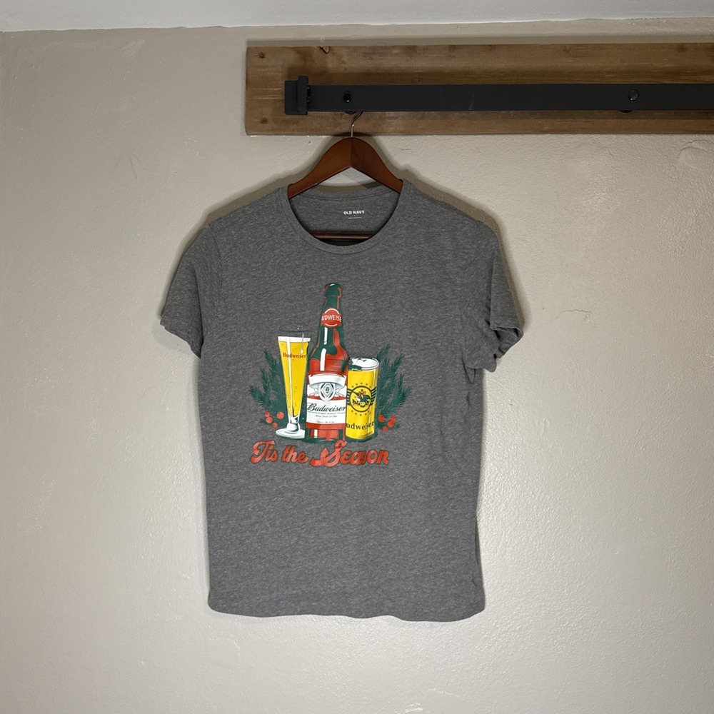 Holiday Budweiser T-shirt Tis The Season‎ Old Navy Men's Gray Size Large